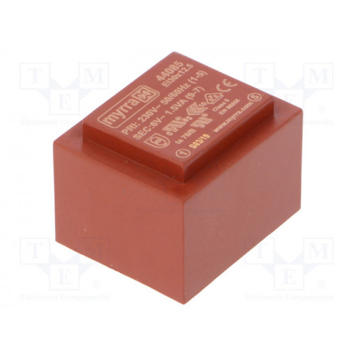 44085; Transformer: encapsulated; 1.5VA; 230VAC; 6V; 250mA; Mounting: PCB; MYRRA 44085; Transformer: encapsulated; 1.5VA; 230VAC; 6V; 250mA; Mounting: PCB; MYRRA
