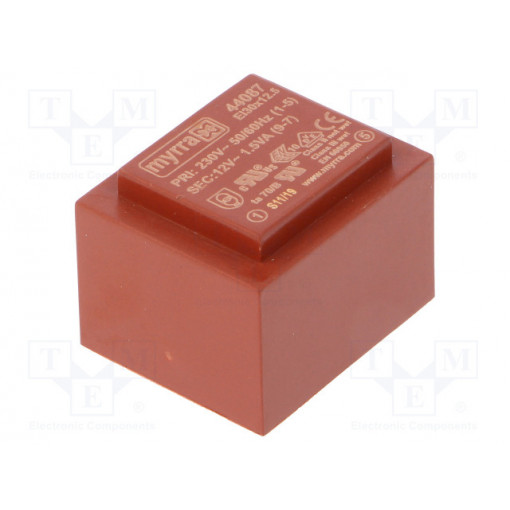44087; Transformer: encapsulated; 1.5VA; 230VAC; 12V; 125mA; Mounting: PCB; MYRRA 44087; Transformer: encapsulated; 1.5VA; 230VAC; 12V; 125mA; Mounting: PCB; MYRRA