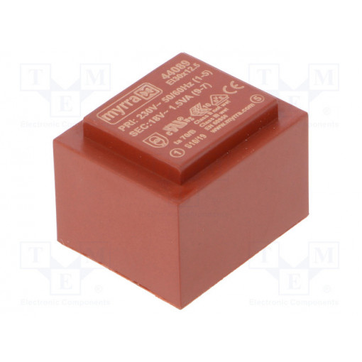 44089; Transformer: encapsulated; 1.5VA; 230VAC; 18V; 83mA; Mounting: PCB; MYRRA 44089; Transformer: encapsulated; 1.5VA; 230VAC; 18V; 83mA; Mounting: PCB; MYRRA