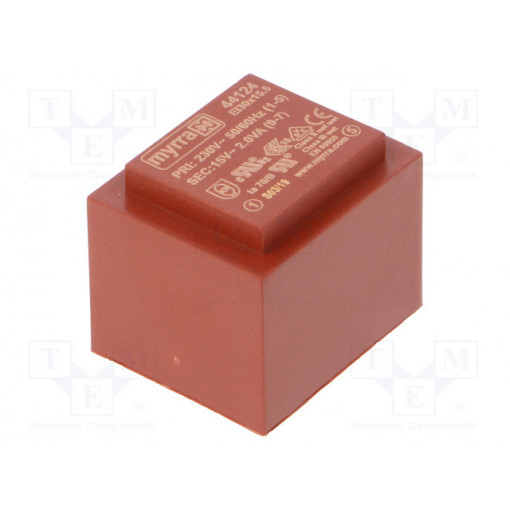 44124; Transformer: encapsulated; 2VA; 230VAC; 15V; 133mA; Mounting: PCB; MYRRA