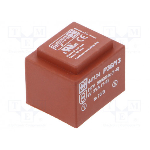 44134; Transformer: encapsulated; 2VA; 117VAC; 9V; 222mA; Mounting: PCB; MYRRA