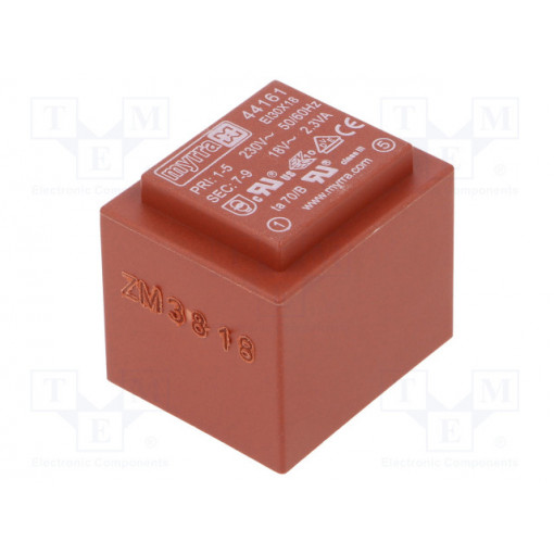 44161; Transformer: encapsulated; 2.3VA; 230VAC; 18V; 128mA; Mounting: PCB; MYRRA