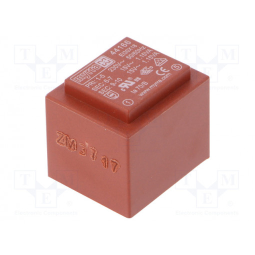 44166; Transformer: encapsulated; 2.3VA; 230VAC; 15V; 15V; 77mA; 77mA; MYRRA