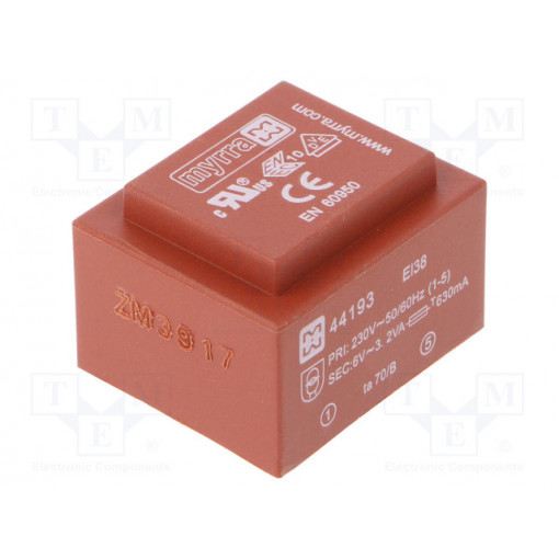 44193; Transformer: encapsulated; 3.2VA; 230VAC; 6V; 533mA; Mounting: PCB; MYRRA