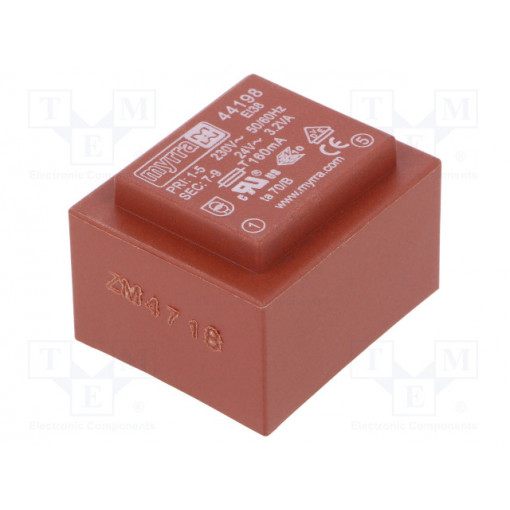 44198; Transformer: encapsulated; 3.2VA; 230VAC; 24V; 133mA; Mounting: PCB; MYRRA