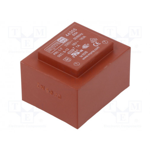 44305; Transformer: encapsulated; 16VA; 230VAC; 18V; 889mA; Mounting: PCB; MYRRA