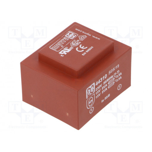 44310; Transformer: encapsulated; 16VA; 230VAC; 15V; 15V; 533mA; 533mA; MYRRA