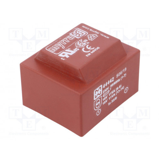 44442; Transformer: encapsulated; 22VA; 230VAC; 18V; 18V; 611mA; 611mA; MYRRA