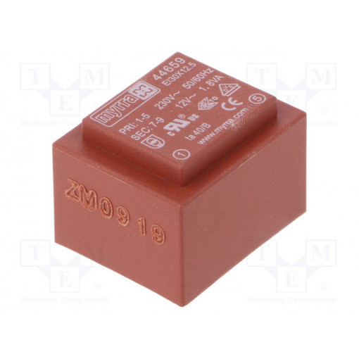 44659; Transformer: encapsulated; 1.8VA; 230VAC; 12V; 150mA; Mounting: PCB; MYRRA