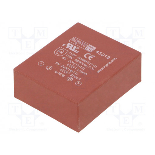 45019; Transformer: encapsulated; 4VA; 115/230VAC; 6V; 6V; 333mA; 333mA; MYRRA
