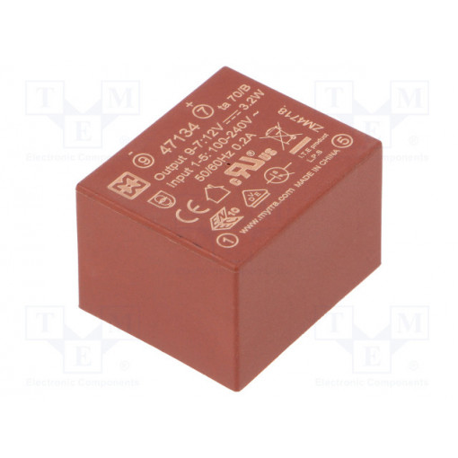 47134; Converter: AC/DC; 3.2W; Uout: 12VDC; Iout: 270mA; 75%; Mounting: PCB; MYRRA 47134; Converter: AC/DC; 3.2W; Uout: 12VDC; Iout: 270mA; 75%; Mounting: PCB; MYRRA