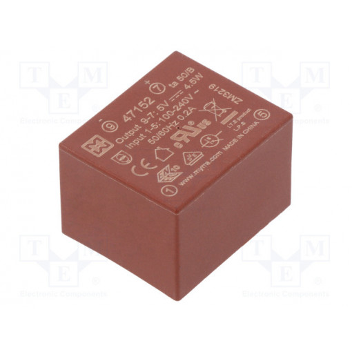 47152; Converter: AC/DC; 4.5W; Uout: 5VDC; Iout: 900mA; 68%; Mounting: PCB; MYRRA 47152; Converter: AC/DC; 4.5W; Uout: 5VDC; Iout: 900mA; 68%; Mounting: PCB; MYRRA