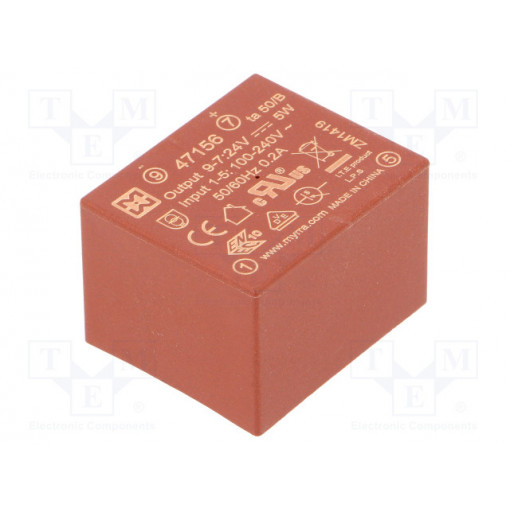 47156; Converter: AC/DC; 5W; Uout: 24VDC; Iout: 220mA; 79%; Mounting: PCB; MYRRA 47156; Converter: AC/DC; 5W; Uout: 24VDC; Iout: 220mA; 79%; Mounting: PCB; MYRRA