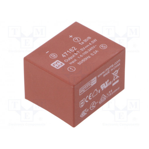 47162; Converter: AC/DC; 5W; Uout: 5VDC; Iout: 900mA; 68%; Mounting: PCB; MYRRA 47162; Converter: AC/DC; 5W; Uout: 5VDC; Iout: 900mA; 68%; Mounting: PCB; MYRRA