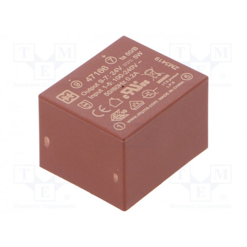 47166; Converter: AC/DC; 5W; Uout: 24VDC; Iout: 210mA; 80%; Mounting: PCB; MYRRA 47166; Converter: AC/DC; 5W; Uout: 24VDC; Iout: 210mA; 80%; Mounting: PCB; MYRRA