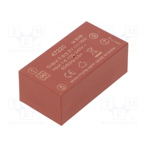 47220; Converter: AC/DC; 15W; Uout: 3.3VDC; Iout: 4.5A; 82%; Mounting: PCB; MYRRA