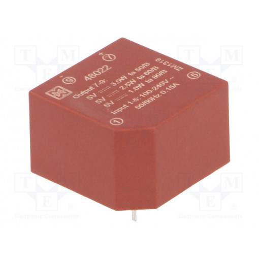 48022; Converter: AC/DC; 3W; Uout: 5VDC; Iout: 600mA; 65%; Mounting: PCB; MYRRA