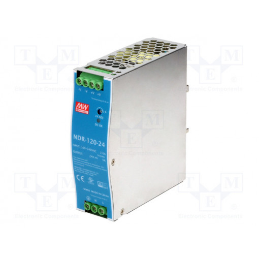 NDR-120-24; Power supply: switched-mode; slim; 120W; 24VDC; 24÷28VDC; 5A; 600g; MEAN WELL