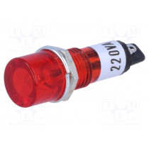 ; Indicator: with neon lamp; flat; red; 230VAC; Cutout: Ø10mm; IP20; NINIGI ; Indicator: with neon lamp; flat; red; 230VAC; Cutout: Ø10mm; IP20; NINIGI