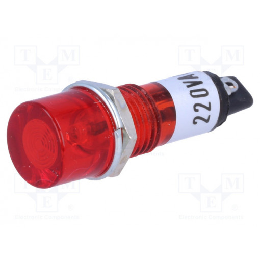 ; Indicator: with neon lamp; flat; red; 230VAC; Cutout: Ø10mm; IP20; NINIGI