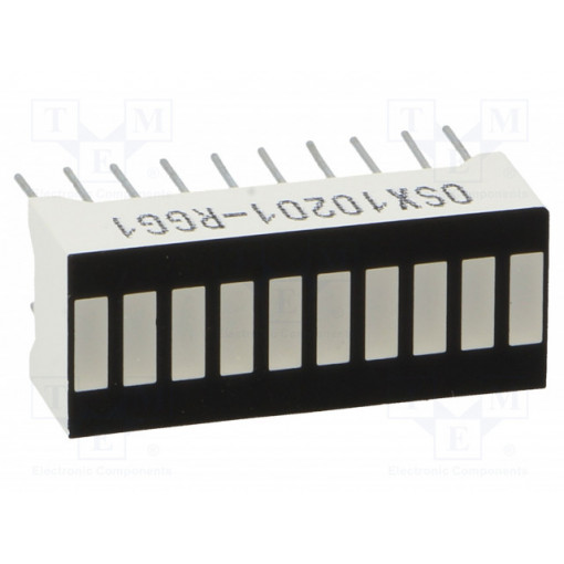 OSX10201-RGG1; Display: LED; bargraph; red (4x) / green (6x); 25.5x10.2x7.9mm; OPTOSUPPLY OSX10201-RGG1; Display: LED; bargraph; red (4x) / green (6x); 25.5x10.2x7.9mm; OPTOSUPPLY