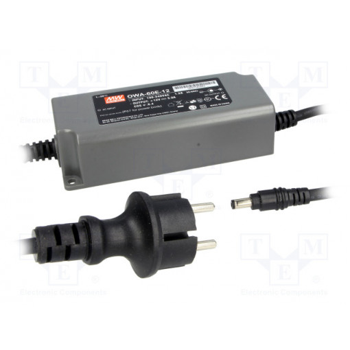 OWA-60E-12; Power supply: switched-mode; LED; 60W; 12VDC; 5A; 90÷264VAC; IP67; MEAN WELL