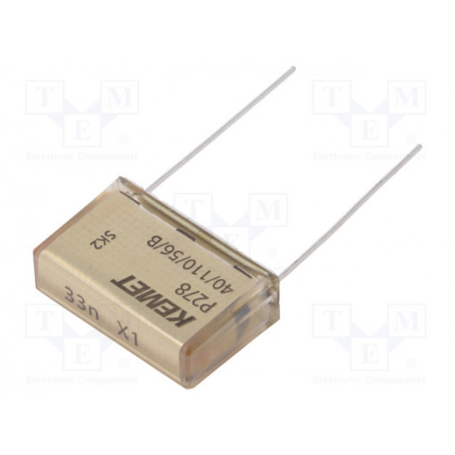 P278SJ333M480A; Capacitor: paper; X1; 33nF; 480VAC; 22.5mm; ±20%; THT; Series: P278; KEMET