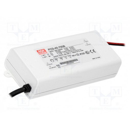 PCD-40-700B; Power supply: switched-mode; LED; 39.9W; 34÷57VDC; 700mA; IP42; MEAN WELL