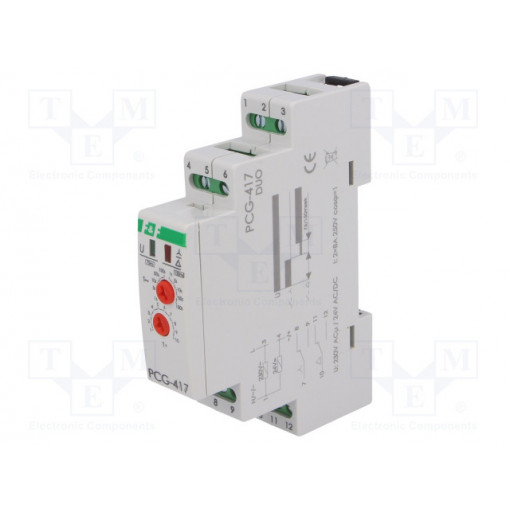 PCG-417DUO; Timer; 1s÷1000s; DPDT; 8A; 24VDC; 24/230VAC; DIN; -25÷50°C; PIN: 9; F&F