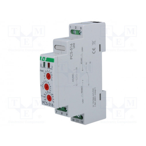 PCS-516UNI; Timer; 0,1s÷24days; SPDT; 250VAC/8A; 12÷264VAC; 12÷264VDC; DIN; F&F