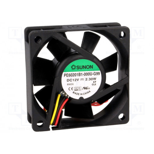PE60201B1-000U-G99; Fan: DC; axial; 12VDC; 60x60x20mm; 46.72m3/h; 39dBA; ball bearing; SUNON
