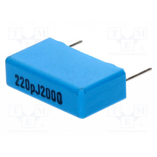 PHE448SB3220JR06; Capacitor: polypropylene; 220pF; 15mm; ±5%; 5.5x10.5x18mm; 2000VDC; KEMET PHE448SB3220JR06; Capacitor: polypropylene; 220pF; 15mm; ±5%; 5.5x10.5x18mm; 2000VDC; KEMET