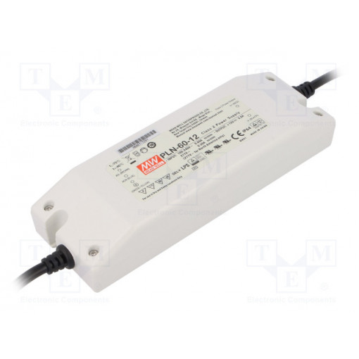 PLN-60-12; Power supply: switched-mode; LED; 60W; 12VDC; 8.4÷12VDC; 5A; IP64; MEAN WELL
