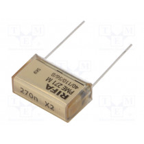 PME271M627KR30; Capacitor: paper; X2; 270nF; 275VAC; 25.4mm; ±10%; THT; 630VDC; KEMET