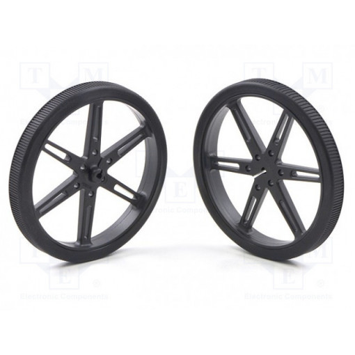 POLOLU WHEEL 80X10MM PAIR – BLACK; Wheel; black; Shaft: D spring; Pcs: 2; push-in; Ø: 80mm; W: 10mm; POLOLU