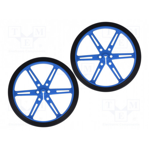 POLOLU WHEEL 80X10MM PAIR – BLUE; Wheel; blue; Shaft: D spring; Pcs: 2; push-in; Ø: 80mm; Shaft dia: 3mm; POLOLU