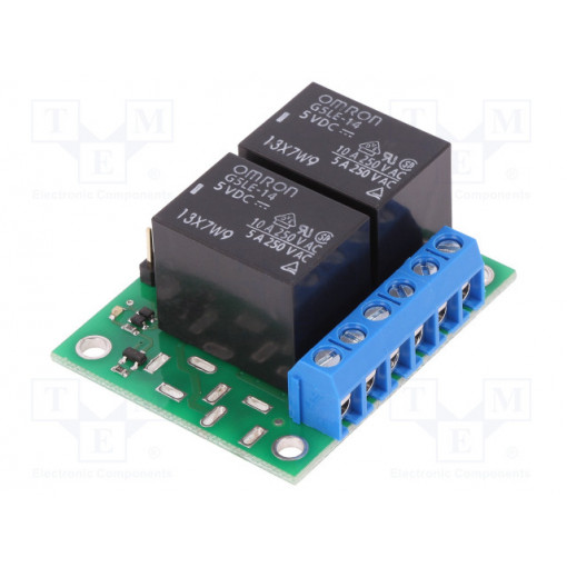 2-CH SPDT RELAY CARRIER WITH 5VDC RELAYS; Module: relay; Channels: 2; 5VDC; max.250VAC; 10A; pin strips,screw; POLOLU 2-CH SPDT RELAY CARRIER WITH 5VDC RELAYS; Module: relay; Channels: 2; 5VDC; max.250VAC; 10A; pin strips,screw; POLOLU