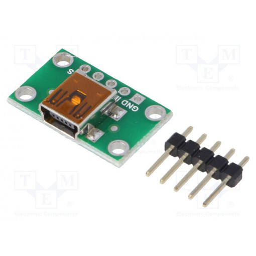 USB MINI-B CONNECTOR BREAKOUT BOARD; Module: adapter; USB B mini,pin strips; POLOLU USB MINI-B CONNECTOR BREAKOUT BOARD; Module: adapter; USB B mini,pin strips; POLOLU