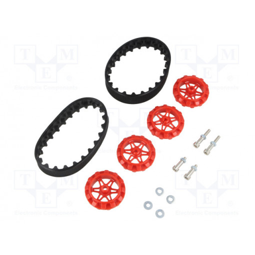 22T TRACK SET - RED; Tracks; red; Shaft: D spring; Pcs: 2; push-in,screw; Ø: 35mm; POLOLU