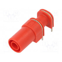 73099-2; Socket; 4mm banana; 24A; red; PCB; angled,insulated; 33mm; POMONA