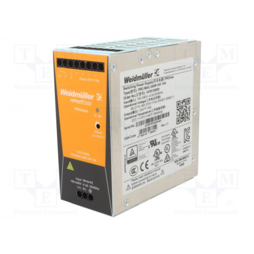 1478130000; Power supply: switched-mode; 240W; 24VDC; 10A; 85÷277VAC; 1kg; WEIDMÜLLER 1478130000; Power supply: switched-mode; 240W; 24VDC; 10A; 85÷277VAC; 1kg; WEIDMÜLLER