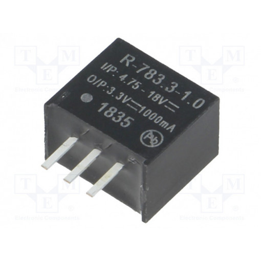 R-783.3-1.0; Converter: DC/DC; 3.3W; Uin: 4.75÷18V; Uout: 3.3VDC; Iout: 1A; SIP3; RECOM R-783.3-1.0; Converter: DC/DC; 3.3W; Uin: 4.75÷18V; Uout: 3.3VDC; Iout: 1A; SIP3; RECOM