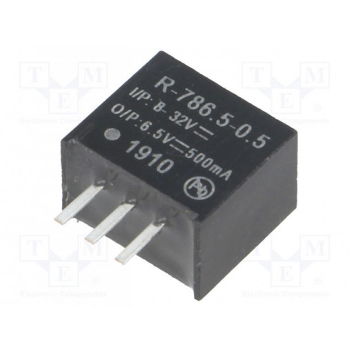 R-786.5-0.5; Converter: DC/DC; 3.25W; Uin: 8÷32V; Uout: 6.5VDC; Iout: 500mA; SIP3; RECOM R-786.5-0.5; Converter: DC/DC; 3.25W; Uin: 8÷32V; Uout: 6.5VDC; Iout: 500mA; SIP3; RECOM