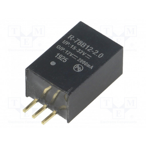 R-78B12-2.0; Converter: DC/DC; 24W; Uin: 15÷32V; Uout: 12VDC; Iout: 2A; SIP3; 4g; RECOM R-78B12-2.0; Converter: DC/DC; 24W; Uin: 15÷32V; Uout: 12VDC; Iout: 2A; SIP3; 4g; RECOM
