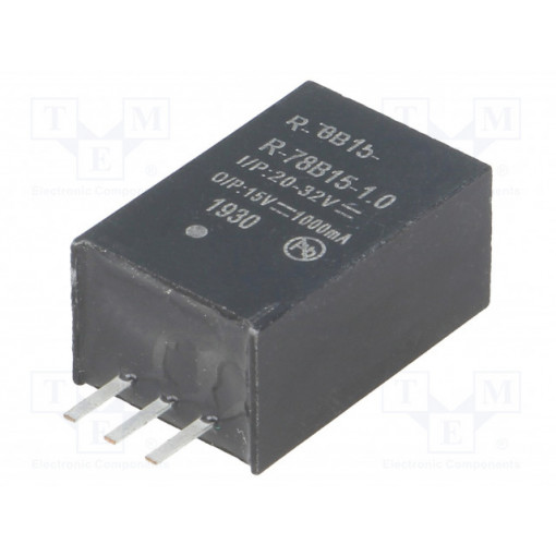 R-78B15-1.0; Converter: DC/DC; 15W; Uin: 20÷32V; Uout: 15VDC; Iout: 1A; SIP3; 4g; RECOM R-78B15-1.0; Converter: DC/DC; 15W; Uin: 20÷32V; Uout: 15VDC; Iout: 1A; SIP3; 4g; RECOM