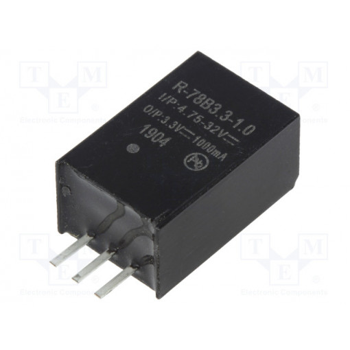R-78B3.3-1.0; Converter: DC/DC; 3.3W; Uin: 4.75÷32V; Uout: 3.3VDC; Iout: 1A; SIP3; RECOM