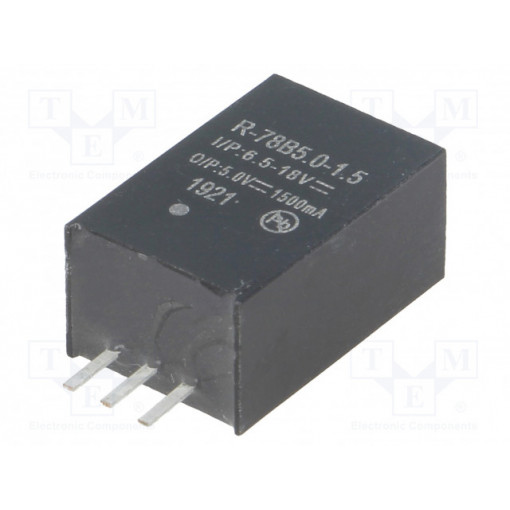 R-78B5.0-1.5; Converter: DC/DC; 7.5W; Uin: 6.5÷18V; Uout: 5VDC; Iout: 1.5A; SIP3; RECOM
