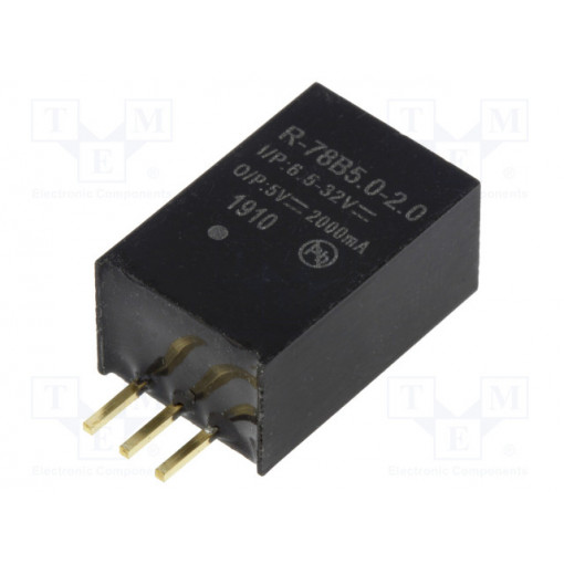 R-78B5.0-2.0; Converter: DC/DC; 10W; Uin: 6.5÷32V; Uout: 5VDC; Iout: 2A; SIP3; 4g; RECOM