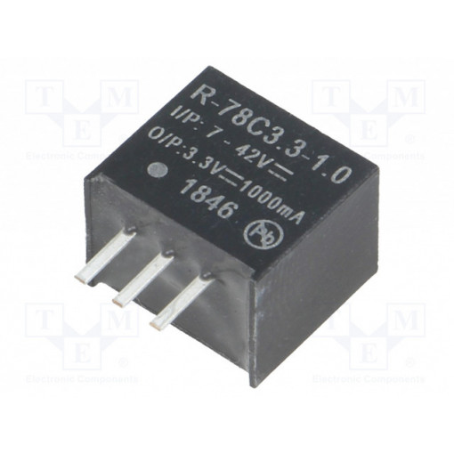 R-78C3.3-1.0; Converter: DC/DC; 3.3W; Uin: 7÷42V; Uout: 3.3VDC; Iout: 1A; SIP3; 2g; RECOM