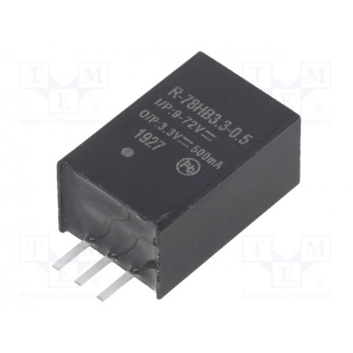 R-78HB3.3-0.5; Converter: DC/DC; 1.65W; Uin: 9÷72V; Uout: 3.3VDC; Iout: 500mA; SIP3; RECOM